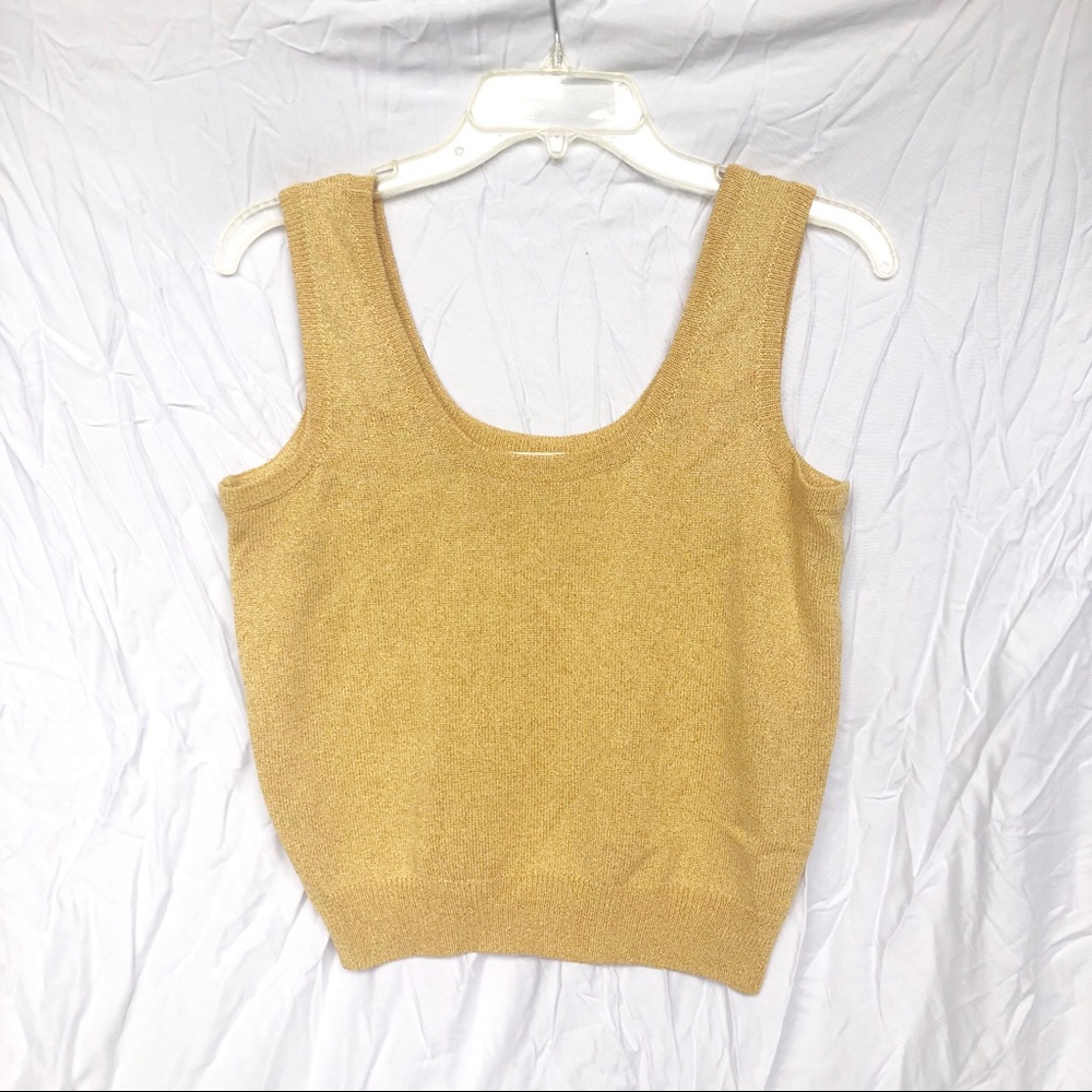 St. John Basics Metallic Gold Crop Tank Top Size S